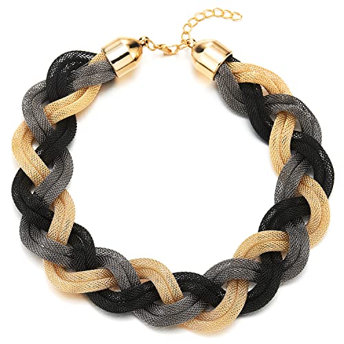 COOLSTEELANDBEYOND Grau Schwarz Gold Schwarz Statement Halskette Anhänger, Geflochtene Hohl Kabel Große Lätzchen Halsband Choker von COOLSTEELANDBEYOND