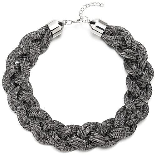 COOLSTEELANDBEYOND Grau Schwarz Statement Halskette Anhänger, Geflochtene Hohl Kabel Große Lätzchen Halsband Choker, Abschlussball von COOLSTEELANDBEYOND