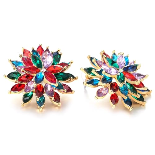 Große Blumen Ohrringe, Blumen Cluster Statement Ohrringe, Multifarben Marquise Schillernd Kristall Blütenblatt von COOLSTEELANDBEYOND