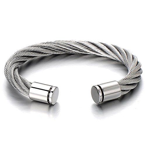 COOLSTEELANDBEYOND Große Elastische Verstellbare-Edelstahl Herren-Armband Damen-Armband Verdrehten Stahlkabel Armreif von COOLSTEELANDBEYOND