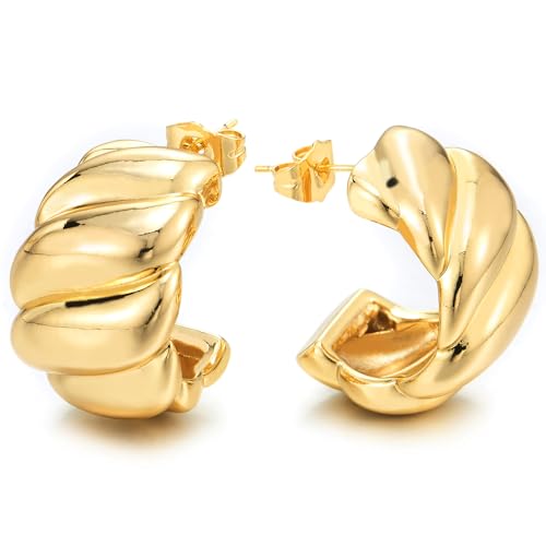 Halb Offen Wirbel Hoffe Ohrringe, Elegante Gebogen Band Design Ohrstecker Ohrringe, Partei Abendkleid, Goldfarben von COOLSTEELANDBEYOND