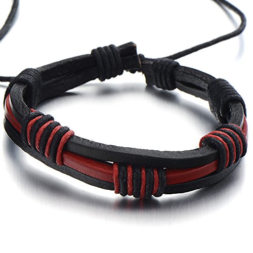 COOLSTEELANDBEYOND Handarbeit Geflochtenem Leder-Armband für Herren für Jungen für Damen Rotem und Schwarz Echtes Leder Wickeln Schweißband von COOLSTEELANDBEYOND