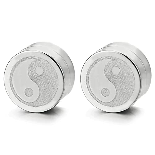 Herren 10MM Magnetische Silber Farbe Kreis Yin-Yang Ohrstecker Ohrringe Click-on Fake Piercing Fakeplug Tunnel von COOLSTEELANDBEYOND