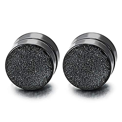 Herren Damen 8MM Magnetische Schwarz Satinierte Kreis Ohrstecker Ohrringe Fakeplugs Click-on Fake Piercing Edelstahl von COOLSTEELANDBEYOND