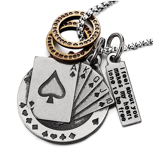 Herren Damen Ass-Karte Spaten Poker Anhänger Halskette, Kreis Charme, mit 69CM Weizen-Kette von COOLSTEELANDBEYOND
