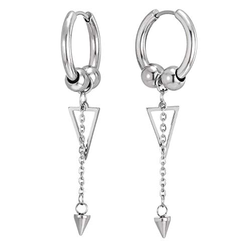 Herren Damen Ball Creolen mit Baumelnde Lange Kette Kegel Hohl Dreieck Edelstahl Huggie Ohr Manschette Ohrringe Piercing von COOLSTEELANDBEYOND