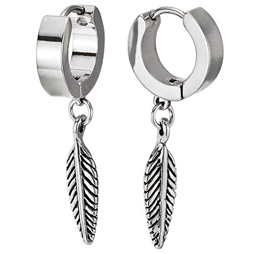 Herren Damen Creolen, Edelstahl Huggie Ohr Manschette Ohrringe mit Baumelnde Vintage Blatt von COOLSTEELANDBEYOND