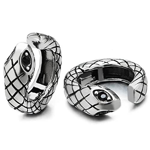 Herren Damen Edelstahl Kobra Schlange Clip-on Ohr Manschette Ohrringe mit Schwarzen Zirkonia, Fake Piercing Ohrringe von COOLSTEELANDBEYOND