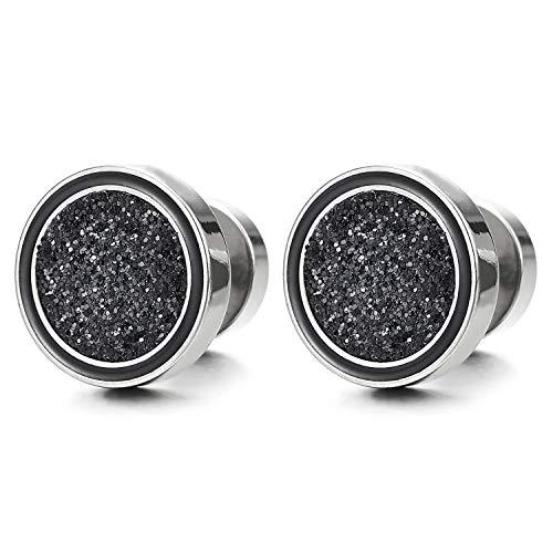 Herren Damen Edelstahl Kreis Ohrringe Ohrstecker Schwarz Sand Glitzert und Emaille Fake Plugs Ohr Cheater Tunnel Gauges von COOLSTEELANDBEYOND