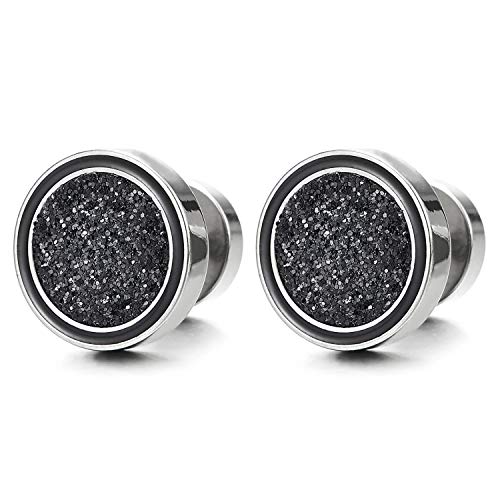 Herren Damen Edelstahl Kreis Ohrringe Ohrstecker Schwarz Sand Glitzert und Emaille Fake Plugs Ohr Cheater Tunnel Gauges Herren Damen Edelstahl Kreis Ohrringe Ohrstecker Schwarz Sand Glitzert und Emaille Fake Plugs Ohr Cheater Tunnel Gauges von COOLSTEELANDBEYOND