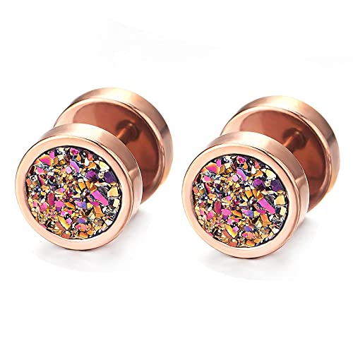 Herren Damen Edelstahl Rotgold Kreis Ohrringe Ohrstecker mit Regenbogen Funkeln, Fake Plugs Ohr Cheater Tunnel Gauges von COOLSTEELANDBEYOND