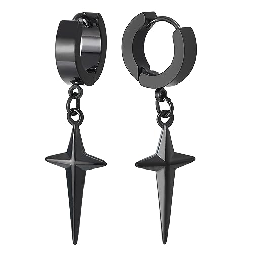 Herren Damen Edelstahl Schwarz Huggie Ohr Manschette Creolen Ohrringe mit Baumelnde Lange Kreuz, 1 Paar Herren Damen Edelstahl Schwarz Huggie Ohr Manschette Creolen Ohrringe mit Baumelnde Lange Kreuz, 1 Paar von COOLSTEELANDBEYOND