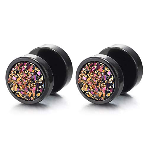 Herren Damen Edelstahl Schwarz Kreis Ohrringe Ohrstecker mit Regenbogen Funkeln, Fake Plugs Ohr Cheater Tunnel Gauges von COOLSTEELANDBEYOND