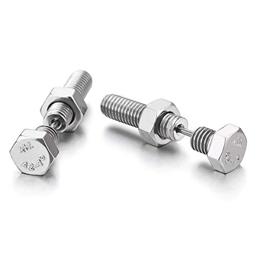 COOLSTEELANDBEYOND Herren Damen Hexagon Schraubenkopf Ohrstecker Gestüt Ohrringe, Fake Plugs Cheater Tunnel Gauges Ohr-Piercing Edelstahl von COOLSTEELANDBEYOND