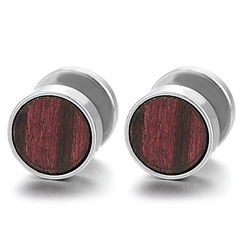 Herren Damen Kreis Ohrringe Edelstahl Ohrstecker mit Holz Fake Plugs Cheater Tunnel Gauges Piercing Edelstahl 01 von COOLSTEELANDBEYOND