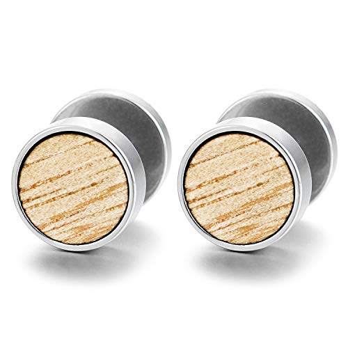 Herren Damen Kreis Ohrringe Edelstahl Ohrstecker mit Holz Fake Plugs Cheater Tunnel Gauges Piercing Edelstahl von COOLSTEELANDBEYOND