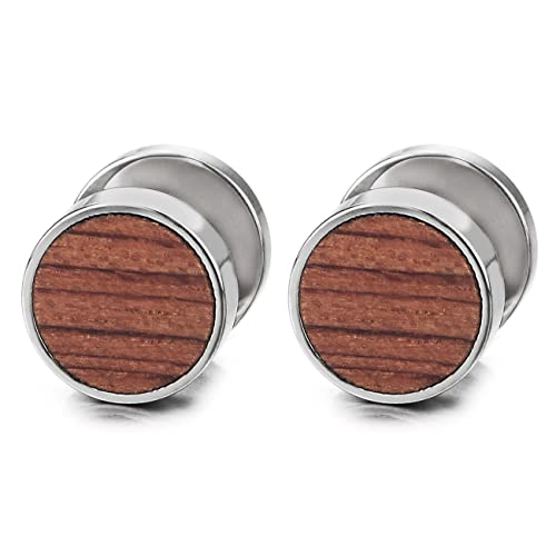 Herren Damen Kreis Ohrringe Edelstahl Ohrstecker mit Holz Fake Plugs Cheater Tunnel Gauges Piercing Edelstahl von COOLSTEELANDBEYOND