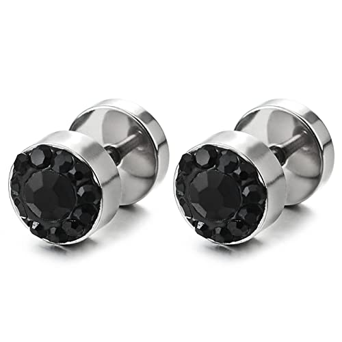 Herren Damen Kreis Ohrringe mit Schwarz Zirkonia Ohrstecker, Fake Plugs Ohr Cheater Tunnel Gauges Edelstahl von COOLSTEELANDBEYOND