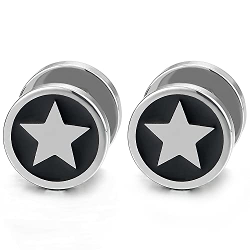 Herren Damen Kreis Ohrstecker Ohrringe mit Pentagramm Stern, Edelstahl Fake Plug Tunnel, Ohr-Piercing, 1 Paar von COOLSTEELANDBEYOND