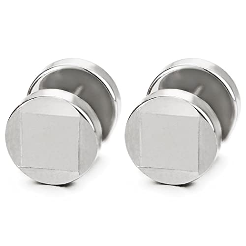 Herren Damen Kreis Scheibe Quadrat Laser-Muster Ohrstecker Ohrringe Edelstahl Fakeplugs Fake Plug Tunnel, Ohr-Piercing von COOLSTEELANDBEYOND