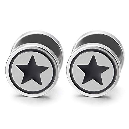 Herren Damen Ohrringe Kreis Stern Ohrstecker mit Schwarz Emaille, Fake Plugs Ohr Cheater Gauges Edelstahl von COOLSTEELANDBEYOND