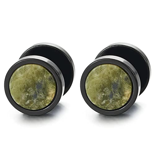 Herren Damen Schwarz Edelstahl Kreis Fake Plugs Ohr Cheater Tunnel Gauges Ohr-Piercing Ohrringe mit Edelsteine von COOLSTEELANDBEYOND