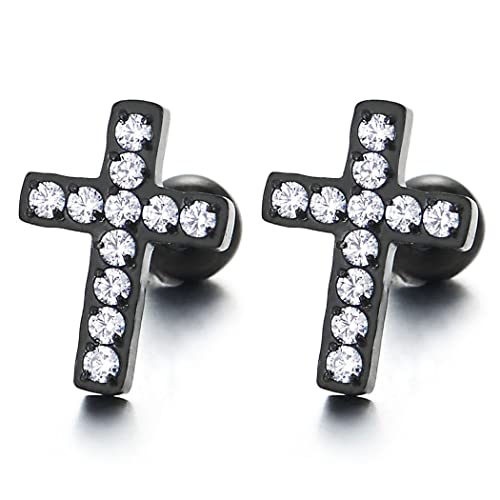 Herren Damen Schwarz Edelstahl Kreuz Ohrstecker Ohrringe mit Zirkonia Schraube Wieder 2 pcs von COOLSTEELANDBEYOND