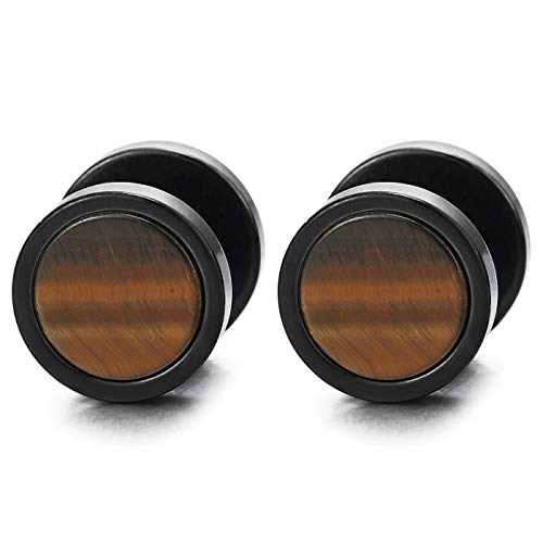 Herren Damen Schwarz Kreis Ohrringe Edelstahl Ohrstecker mit Stein vene Acryl Fake Plugs Cheater Tunnel Gauges Edelstahl von COOLSTEELANDBEYOND
