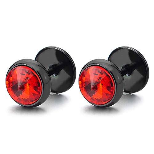 Herren Damen Schwarz Kreis Ohrringe mit Spitzte Rot Zirkonia Fake plugs Ohr Cheater Tunnel Gauges Ohr-Piercing Edelstahl von COOLSTEELANDBEYOND