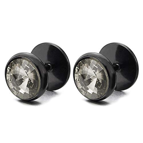 Herren Damen Schwarz Kreis Ohrringe mit Spitzte Zirkonia, Edelstahl Ohrstecker, Fakeplugs Fake Plug Tunnel Ohr-Piercing von COOLSTEELANDBEYOND