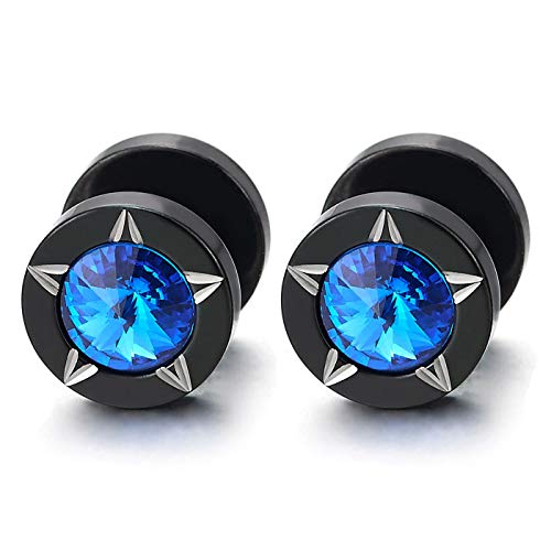 Herren Damen Schwarz Stern Laser-Muster Kreis Ohrstecker Blau Zirkonia, Fake Plugs Ohr Cheater Tunnel Gauges Edelstahl von COOLSTEELANDBEYOND