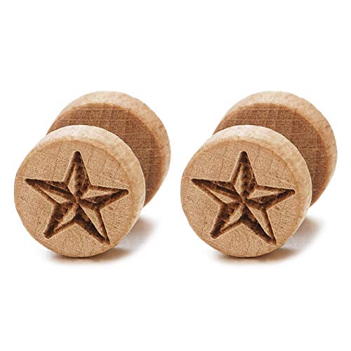 Herren Damen Stern Holz Kreis Ohrstecker Ohrringe Fake Plugs Ohr Cheater Tunnel Gauges Ohr-Piercing Edelstahl, 1 Paar von COOLSTEELANDBEYOND