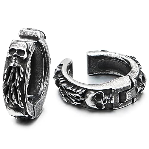 Herren Damen Vintage Raue Strukturierte Edelstahl Schädel Clip-on Ohr Manschette Ohrringe, Fake Piercing, 2 pcs von COOLSTEELANDBEYOND