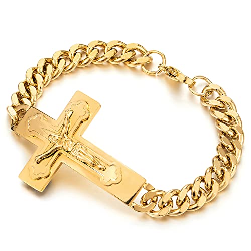 COOLSTEELANDBEYOND Herren Edelstahl Jesus Christus Kruzifix Kreuz-Armband Panzerkette Armband Poliert Farbe Gold von COOLSTEELANDBEYOND