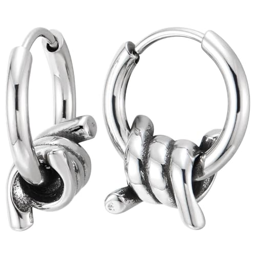 Herren Ohrringe Edelstahl-Creolen Mit Stacheldraht-Knoten-Design, Punk Rock Biker Huggie Ohrringe von COOLSTEELANDBEYOND