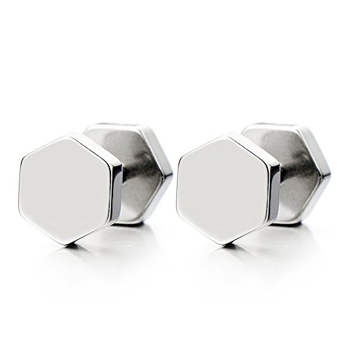 Hexagon Herren Damen Ohrstecker Ohrringe Fakeplugs Fake Ohr-Plug Tunnel Gauges Ohr-Piercing Edelstahl, 1 Paar von COOLSTEELANDBEYOND