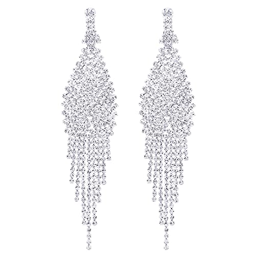 Hochzeit Braut Partei Bankette Strass Pflastern Pave Cluster Kette Lange Quaste Baumelnde Statement Ohrstecker Ohrringe Hochzeit Braut Partei Bankette Strass Pflastern Pave Cluster Kette Lange Quaste Baumelnde Statement Ohrstecker Ohrringe von COOLSTEELANDBEYOND