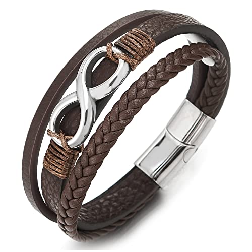 COOLSTEELANDBEYOND Infinity Liebe Unendlich Number 8 Verflochtenen DREI Stränge Braun Geflochtene Leder Armband für Herren Damen von COOLSTEELANDBEYOND