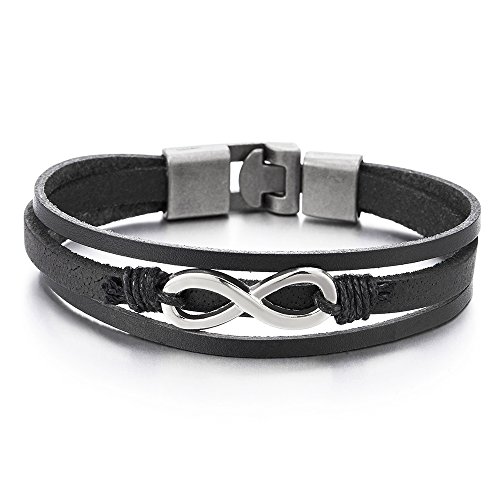 COOLSTEELANDBEYOND Infinity Liebe Unendlich Number 8 Verflochtenen Schwarz Echtes Leder Armband für Herren Damen von COOLSTEELANDBEYOND
