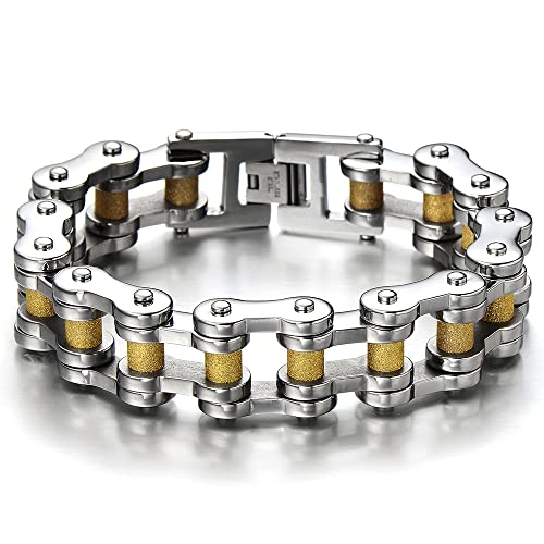 COOLSTEELANDBEYOND Klassiker Silber Gold Herren-Armband Fahrradkette Motorradkette aus Edelstahl Hochglanz Poliert von COOLSTEELANDBEYOND