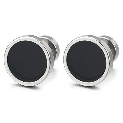 Kreis Ohrstecker Ohrringe mit Schwarz Emaille, Herren Damen Fake Plugs Ohr Cheater Tunnel Gauges Ohr-Piercing Edelstahl von COOLSTEELANDBEYOND