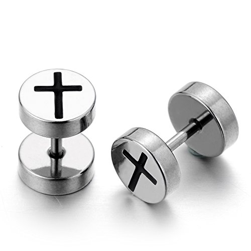 Kreuz Herren Damen Ohrstecker Ohrringe Fakeplugs Fake Ohr-Plug Tunnel Gauges Ohr-Piercing Edelstahl, 1 Paar von COOLSTEELANDBEYOND