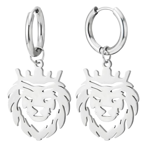 Krone Löwe Ohrringe, Herren Damen Edelstahl Creolen Huggie Ohr Manschette Ohrringe, 1 Paar von COOLSTEELANDBEYOND