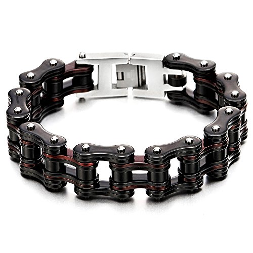 COOLSTEELANDBEYOND Männlich Herren Fahrradkette Motorradkette Armband aus Edelstahl Schwarz Braun Zwei Töne Hochglanz Poliert von COOLSTEELANDBEYOND