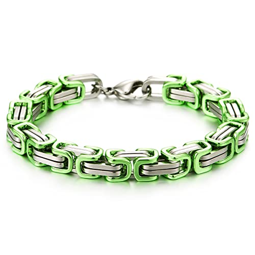 COOLSTEELANDBEYOND Maskulinen Stil Edelstahl Geflochtenes Armband für Herren Farbe Silber und Metallisch Grün, Poliert von COOLSTEELANDBEYOND