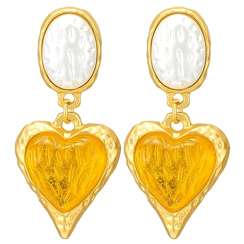 Mode Stil Goldfarben Herz Statement Ohrstecker Ohrringe Baumeln Tropfen mit Farbe Acryl Stein von COOLSTEELANDBEYOND