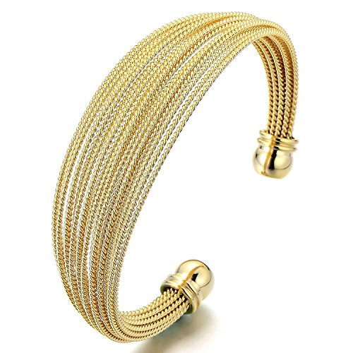 COOLSTEELANDBEYOND Multi-Strang Edelstahl Elastische Damen Armband Verstellbare Armreif Gold Farbe von COOLSTEELANDBEYOND