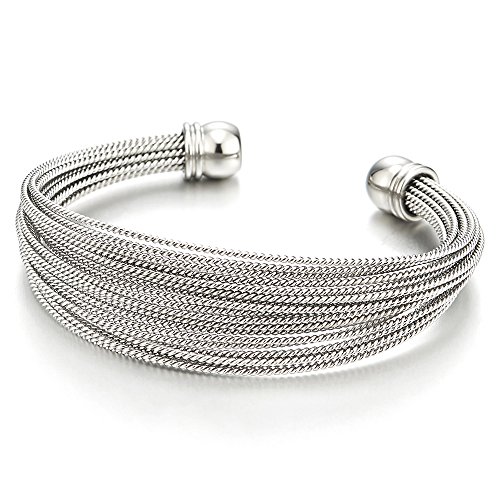 COOLSTEELANDBEYOND Multi-Strang Edelstahl Elastische Damen Mädchen Armband Verstellbare Armreif von COOLSTEELANDBEYOND