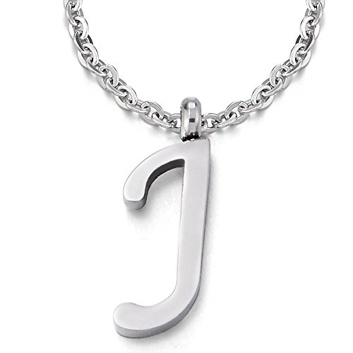 COOLSTEELANDBEYOND Name Initiale Alphabet Buchstaben A bis Z Anhänger Edelstah Halskette für Damen Herren mit 50cm Stahl Seil-Kette - J von COOLSTEELANDBEYOND