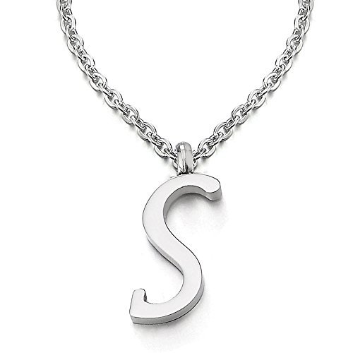 COOLSTEELANDBEYOND Name Initiale Alphabet Buchstaben A bis Z Anhänger Edelstah Halskette für Damen Herren mit 50cm Stahl Seil-Kette - S von COOLSTEELANDBEYOND